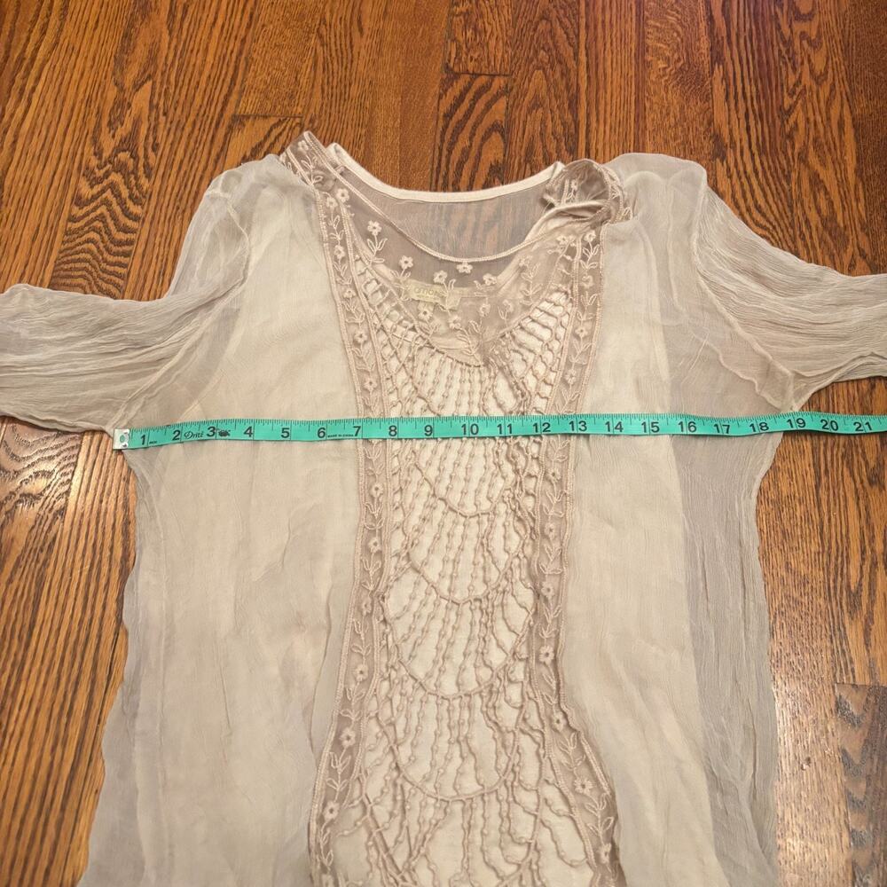 Y2K 100% Silk Embroidered Crochet Layer Tunic Cream Boho Italian Made Medium - Picture 4 of 10